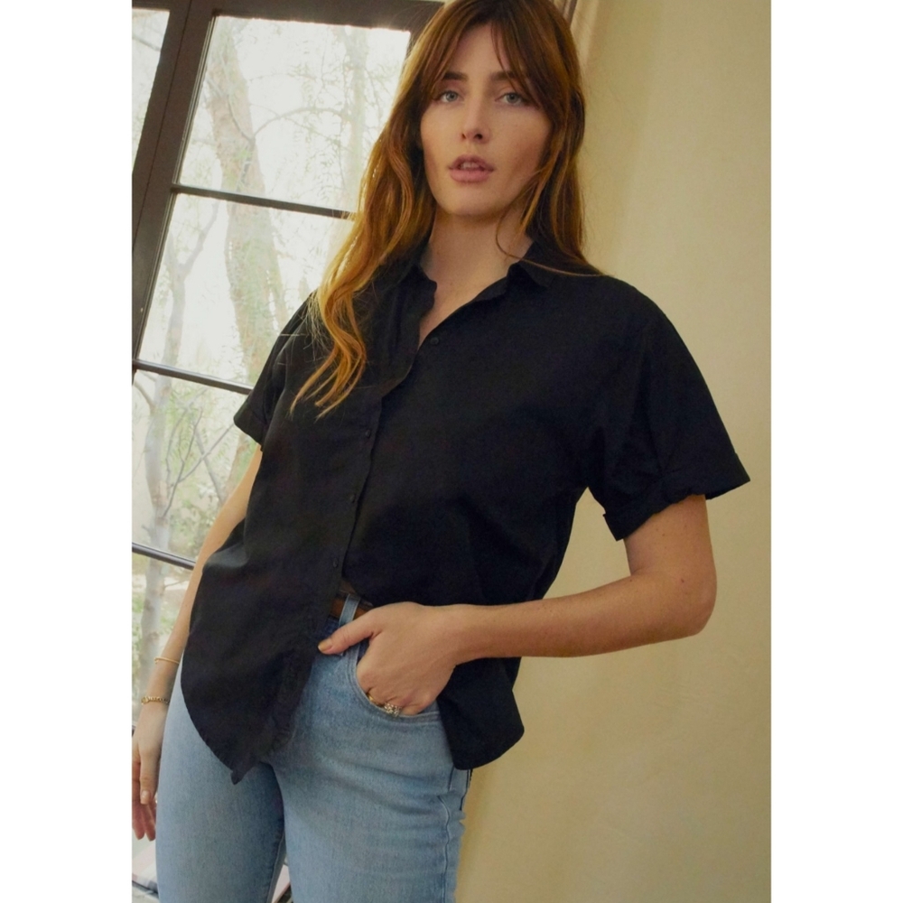 Nation LTD | Katherine Classic Rolled Button Down in Black Size XS